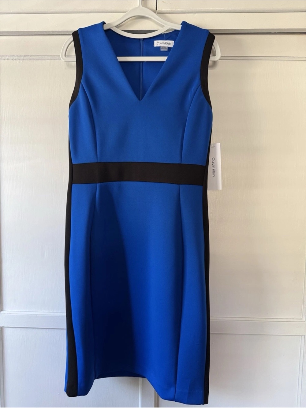 Calvin Klein Cobalt Blue and Black V-Neck Sheath Dress